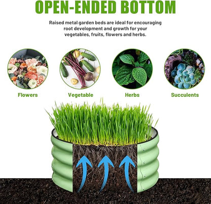 SnugNiture 3 Pcs 2x2x1ft Round Galvanized Raised Garden Bed Kit Outdoor, Metal Planter Box for Planting Plants Vegetables, Green