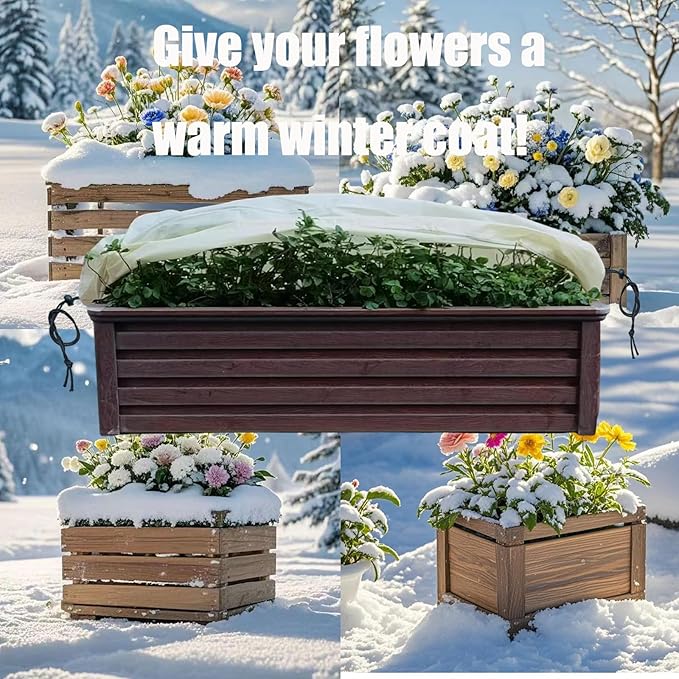 EJW Planter Cover, Plant Covers Freeze Protection,4 Pack 59"*17.7"x15.7" Planter Covers for Winter, Frost Cloths for Outdoor Plants, Raised Bed Covers for Winter.