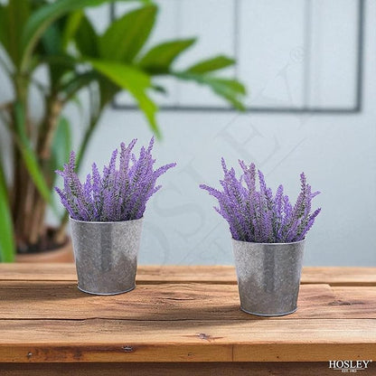 Hosley Set of 3 Galvanized Finish Bucket/Pots with PVC Liner 5" Dia x 4.75" H Ideal Gift for Floral Arrangements Wedding Home Office Party DIY Indoor Outdoor Garden Patio