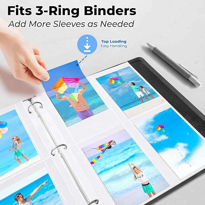 Dunwell Photo Sleeves for 3-Ring Binder, (3.5x5, 25 Pack) for 200 Pictures, Each Photo Page Holds 8 Pictures or 4 Seed Packets, Acid-Free Poly Plastic 3.5 x 5 Album Refill Pages