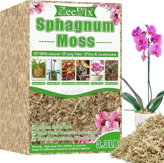 ZeeDix 3.3 lb Premium Sphagnum Moss Bulk, Dried Long Fiber Orchid Sphagnum Peat Moss for Indoor Outdoor Plants, Carnivorous Plants, Succulent, Monstera & Reptiles Habitats (Expands to 60 qt)