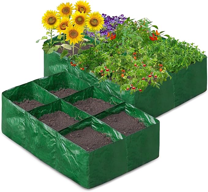 Fabric 2 Pack Fabric Garden Raised Bed with 6 Grids, Total 100 Gallon Thick Nonwoven Gardening Grow Bags Planting Container for Growing Herbs, Flowers and Vegetables