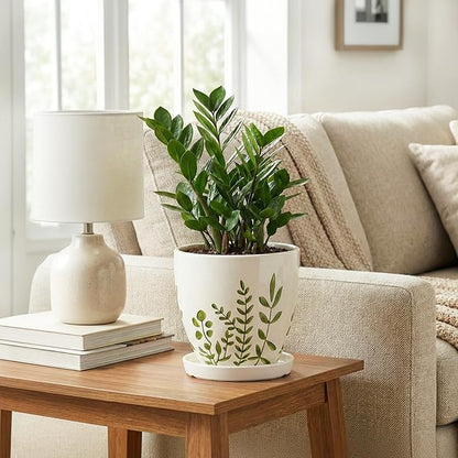 Ceramic Pots for Plants - 6 Inch Plant Pot for Indoor Outdoor Plants, Ceramic Planter with Drainage Hole and Saucer, Decorative Round Planter, Gifts for Plant Lovers, Home Room Decor, White