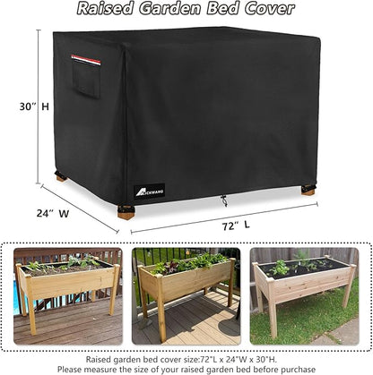 Outdoor Raised Garden Bed Cover,Heavy Duty 600D Waterproof Elevated Wood Planter Box Stand Cover for Winter,72"L x 24"Wx 30"H Inch(Black,Covers Only)