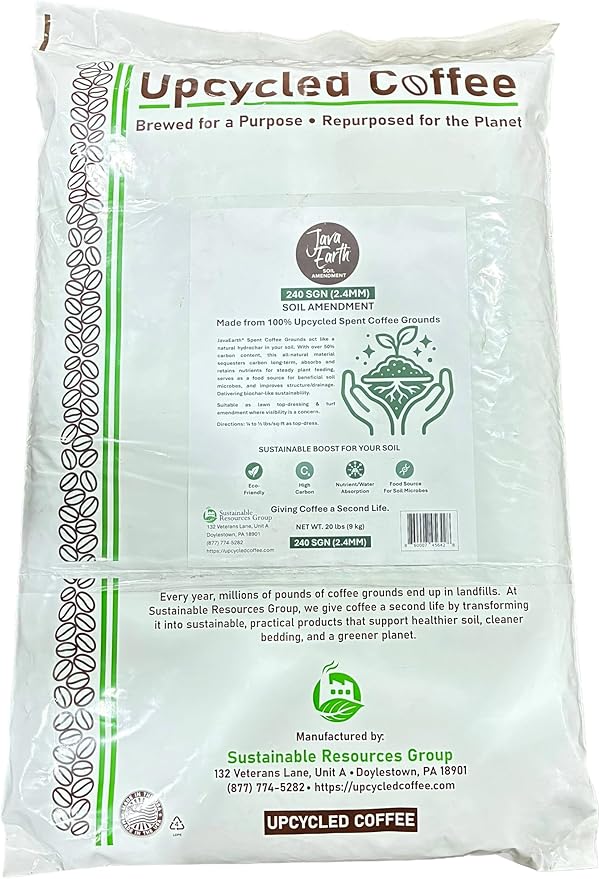 240 SGN (2.4MM) - JavaEarth® Soil Amendment, Upcycled Spent Coffee Grounds, 20 lbs (9.072kg)