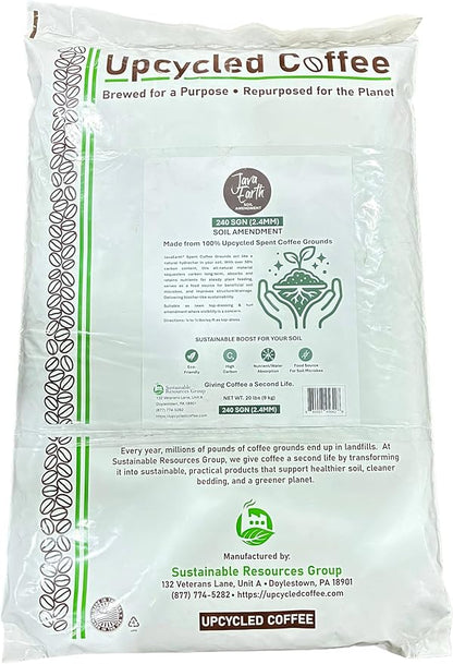 240 SGN (2.4MM) - JavaEarth® Soil Amendment, Upcycled Spent Coffee Grounds, 20 lbs (9.072kg)
