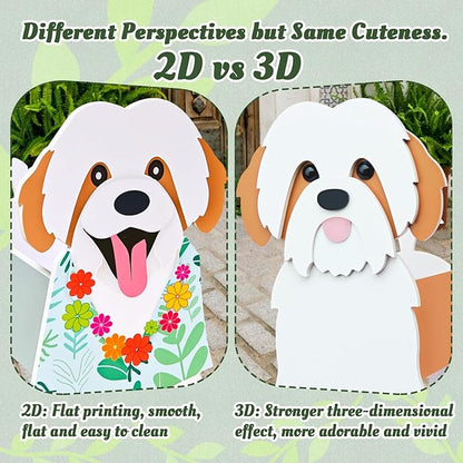 Shih Tzu Planter, Cute Animal Shape Flower Planters, Plant Pots for Indoor/Outdoor Garden Decor, Unique Gifts/Souvenirs for Pet Lovers (Hawaiian-Style Shih Tzu)