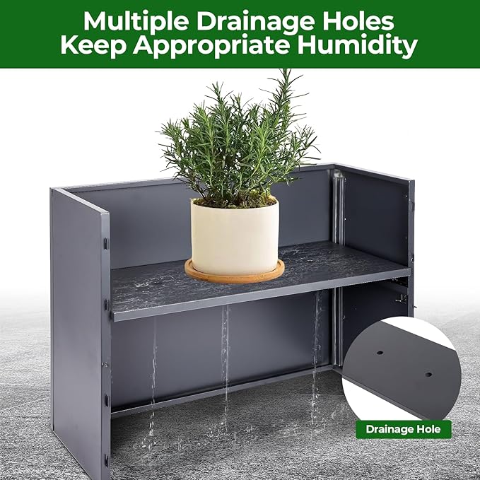 Metal Tall Rectangular Planter 32" L x 12" W x 24" H – Heavy Duty Steel Large Planter Box with Drainage Holes & Removable Shelf – Outdoor & Indoor Tall Flower Planter for Patio, Porch, Yard & Balcony