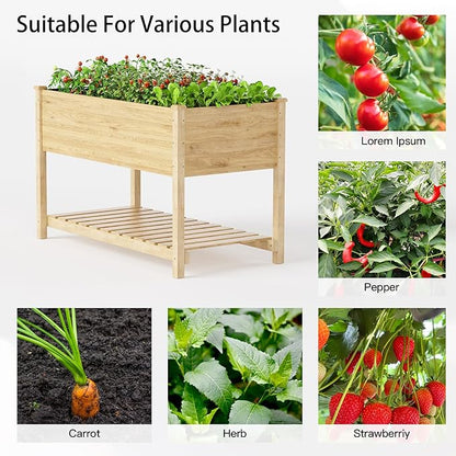 Kullavik 4 pcs Raised Garden Bed with Legs,Outdoor Elevated Cedar Wood Planter Box with Storage Shelf for Vegetables/Flowers/Herbs in Balcony/Backyard/Patio,220lb Capacity-Natural