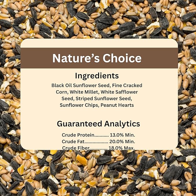 Blue Seal Nature's Choice Wild Bird Seed | High Energy Mix, No Filler | Sunflower and White Safflower Seeds | Attracts Variety of Wild Outside Birds | Shell-Free Mix | Made in USA | 8 Pound Bag