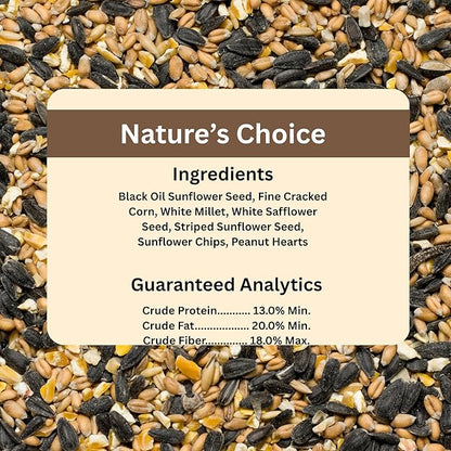 Blue Seal Nature's Choice Wild Bird Seed | High Energy Mix, No Filler | Sunflower and White Safflower Seeds | Attracts Variety of Wild Outside Birds | Shell-Free Mix | Made in USA | 8 Pound Bag