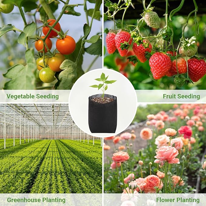 GREANER Plant Bags for Planting, 100 PCS Biodegradable Plant Pots, Fabric Seedling Starter Bags for Plants, Gardening Seed Plant Bag for Potato, Flower, Tomato Plant Starts