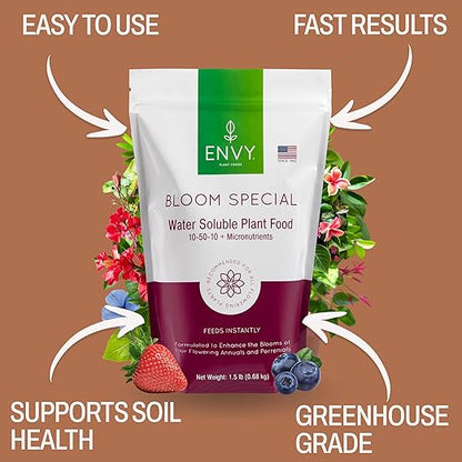ENVY Bloom Special Plant Fertilizer for Flowering Plants, 30 Pound - Makes 3,000 Gallons, for Indoor and Outdoor Plants, Pet Safe, Water Soluble, Made in USA