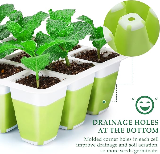 10pcs Reusable Seed Starter Tray, 120 Cells Seed Starter Kit, Silicone Seedling Starter Trays for Starting Plant Seeds with Flexible pop-Out Cells, Indoor Gardening Plant Germination Trays
