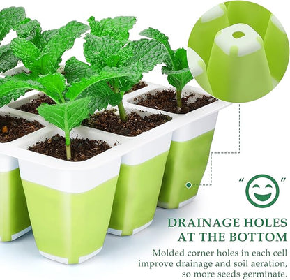 10pcs Reusable Seed Starter Tray, 120 Cells Seed Starter Kit, Silicone Seedling Starter Trays for Starting Plant Seeds with Flexible pop-Out Cells, Indoor Gardening Plant Germination Trays