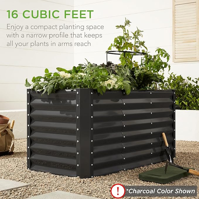 Best Choice Products 4x2x2ft Outdoor Metal Raised Garden Bed, Deep Root Box Planter for Vegetables, Flowers, Herbs, 119 Gallon Capacity, 100% Non Toxic Materials - Peacock Blue