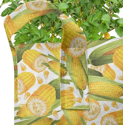 Ambesonne Corn Grow Bags 5-Pack, Vegetable Stalks Illustration, Heavyduty Fabric Pots with Handles for Plants, Yellow Green White