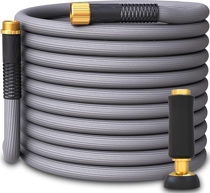 TITAN Garden Hose | Flexible, Lightweight, Kink-Free & Durable Hybrid Water Hose with Heavy Duty Brass Connectors & High-Pressure Jet Nozzle (25FT x 1/2”)