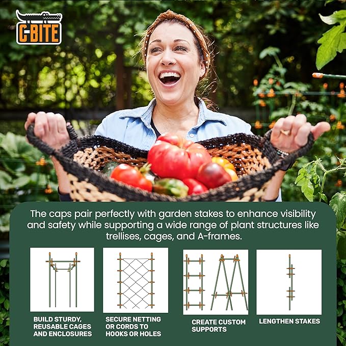 Garden Stake Safety Caps | Vinyl Covers for Sharp Stake Tips | Fits 7/16” Plant Support Stakes | Durable Gardening Caps for Plant Protection (12 Pack - Incognito Green)