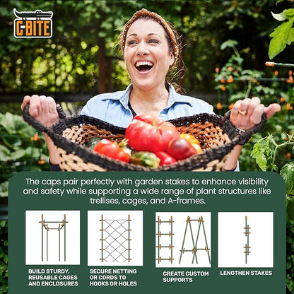 Garden Stake Safety Caps | Vinyl Covers for Sharp Stake Tips | Fits 7/16” Plant Support Stakes | Durable Gardening Caps for Plant Protection (12 Pack - Incognito Green)