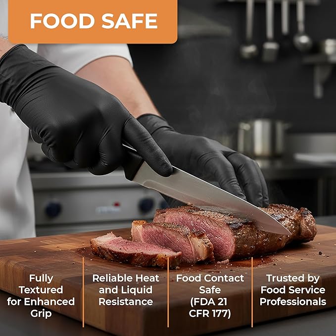 ASAP Black Nitrile Gloves Disposable Latex Free 4 Mil, Powder Free, Food Safe, Medical, Tattoo, Cleaning Gloves