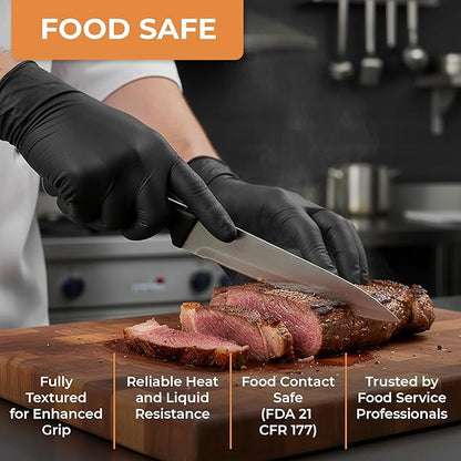 ASAP Black Nitrile Gloves Disposable Latex Free 4 Mil, Powder Free, Food Safe, Medical, Tattoo, Cleaning Gloves
