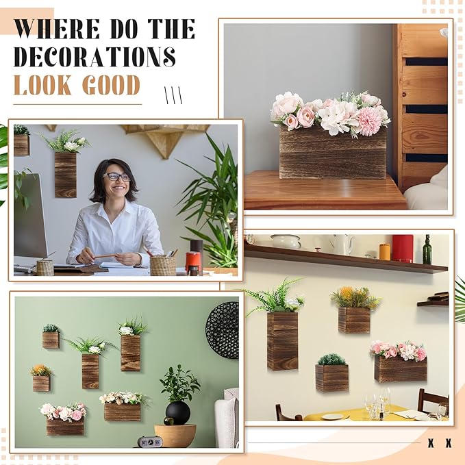 6 Pack Rustic Wood Wall Planters Hanging Wall Planters Pocket Vases Hanging Decor Vase for Plants Dried Flowers Faux Greenery Plants Indoor Living Room Bedroom Farmhouse Home Decor(5 Sizes)