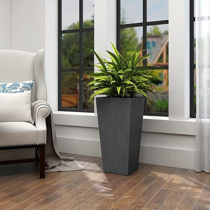 Kante 28" H Concrete Tall Tapered Planter, Large Outdoor Indoor Garden Plant Pot with Drainage Hole and Rubber Plug Home and Patio, Burnished Black Finish