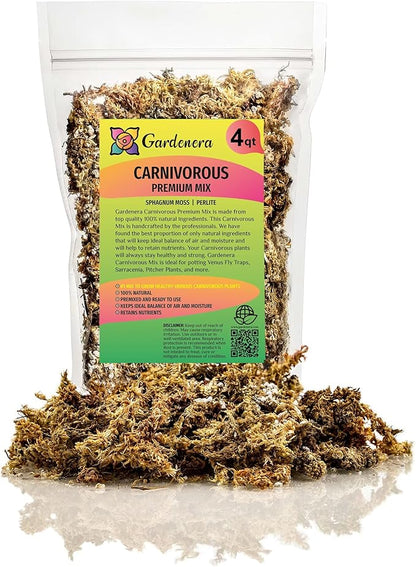 Gardenera Sphagnum Moss Potting Mix for Carnivorous Plants, Moss and Perlite Blend for Potting Venus Fly Traps, Sarracenia, Pitcher Plants - 75% Sphagnum Moss + 25% Perlite - Made in USA - 4 Quart