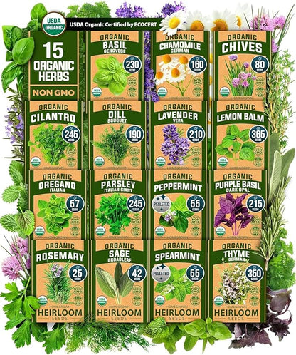 HOME GROWN Organic Herb Seeds Variety Pack - Non GMO, Heirloom 5100+ High-Germinating Heirloom Seeds for Planting Indoor Outdoor Spring Herb Garden Hydroponics Garden Seeds, Basil Cilantro & More