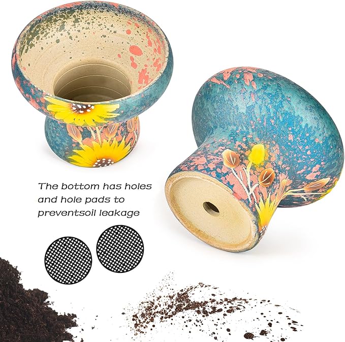 Sungmor 7.5 Inch Large Succulent Plant Pots, Pretty Hand Painted Ceramic Planter with Drainage, Indoor Outdoor Cactus Planter Bonsai Pot, Flower Pot for Indoor Plants Garden Windowsill Desktop Decor