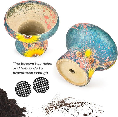Sungmor 7.5 Inch Large Succulent Plant Pots, Pretty Hand Painted Ceramic Planter with Drainage, Indoor Outdoor Cactus Planter Bonsai Pot, Flower Pot for Indoor Plants Garden Windowsill Desktop Decor