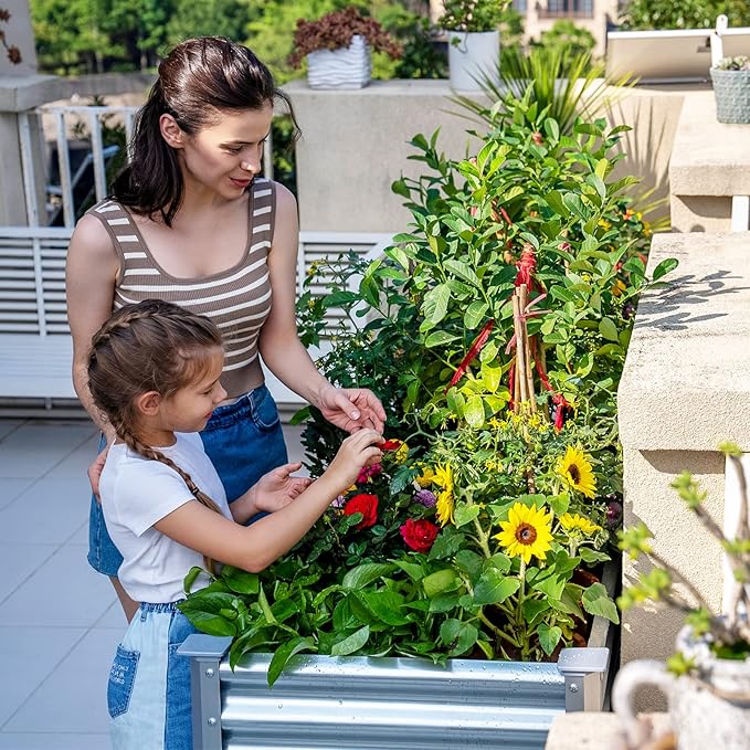 Land Guard Galvanized Raised Garden Bed with Legs, 48×24×32in Large Metal Elevated Raised Planter Box with Drainage Holes for Backyard, Patio, Balcony, 700lb Capacity