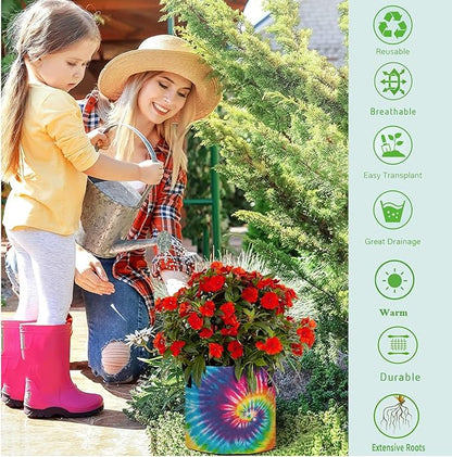 3/5/7/10 Gallon Abstract Swirl Design Tie Dye Breathable Thickened Grow Bag Heavy Duty Plant Pot Containers with Handles for Flower Potato Tomato Fruits Vegetables