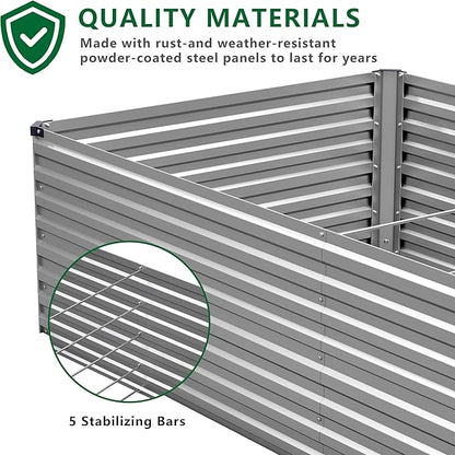 6x3x2FT Galvanized Raised Garden Bed Kit,Vegetable Plant Boxes-Rectangle Metal Flower Box,Large Planter Raised Beds Outdoor Garden for Planting,Fruit,Herb-Silver