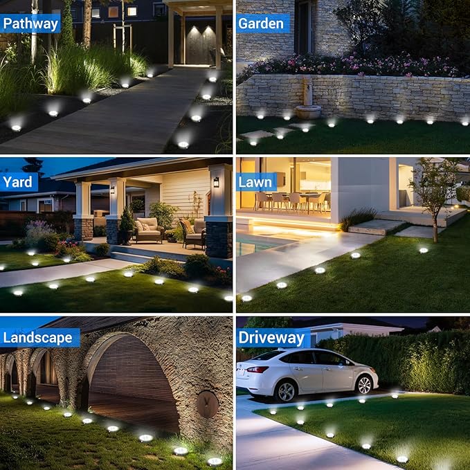 Peasur Mini Solar Ground Lights Outdoor, 12 Pack Flat Solar Powered Disc Lights, IP68 Waterproof, Anti-Rust, Landscape Lighting for Pathway Garden Yard Lawn Walkway Landscape Driveway, Cool White