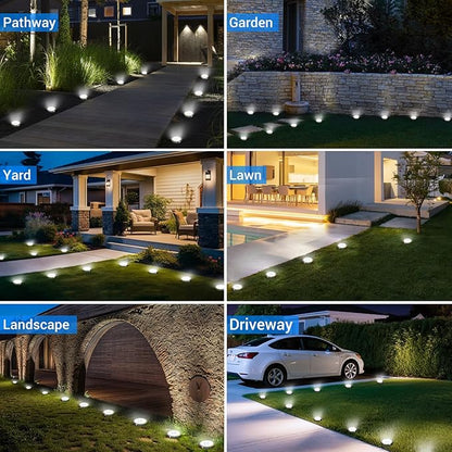 Peasur Solar Ground Lights Outdoor, 18 Pack Flat Solar Powered Disc Lights, IP68 Waterproof, Anti-Rust, Landscape Lighting for Pathway Garden Yard Lawn Walkway Landscape Driveway, Mini, Cool White