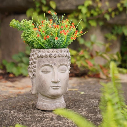 Buddha - Face Flower Pot - Head Planters - Garden Statue - Cactus Succulents Planter Pot Indoor Outdoor Planter with Drainage Hole Unique Garden Farmhouse Decor 6.25*6.5*8.25 Inch Newman House Studio