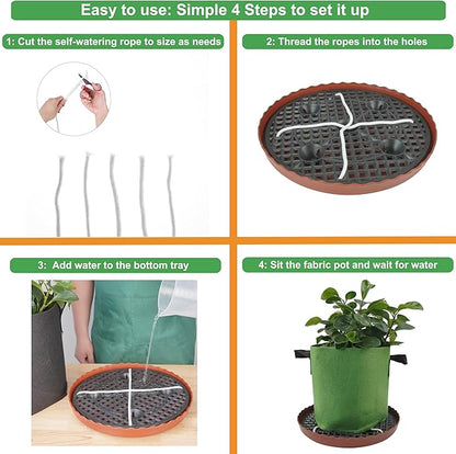 6 Pack 12.6 inch Self Watering Base for 1-5 Gallon Fabric Pot, Automatic Watering Tray System for Non-woven Grow Bag, Plastic Elevated Plant Flower Saucer Stand Growth Tent Greenhouse Indoor Outdoor
