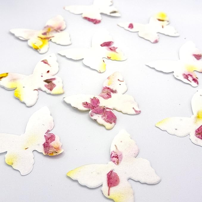50pcs Small Pink & Yellow Butterfly Seed Paper – Plantable & Writable Wildflower, Gift for Mom This Mother’s Day, Use for Shower Favors, Weddings, Party Favors or Life Events