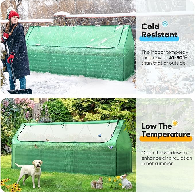 Quictent Raised Garden Bed Galvanized Raised Beds for Gardening Vegetables with Cover 8x4x2 ft Metal Planter Box Outdoor Use, Green