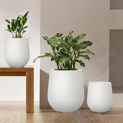 11.8 Inch Plastic Tall Planters for Outdoor Plants, Modern Round Tapered Flower Pot for Outdoor and Indoor Plants, Large Plant Pot with Drainage Holes and Plug for Home Garden Patio, Chalk Beige