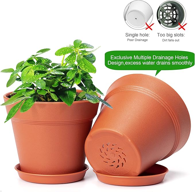 4 inch Plant Pots 16 Pack, Small Plant Pots with Drainage Holes and Tray, Thickened Indoor Planters Seedlings Pots for Flowers, African Violet, Succulent and All House Plants, Terracotta