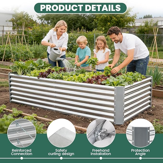 G GOOD GAIN 6x3x2 ft Galvanized Raised Garden Bed Kit, Large Metal Planter Box Outdoor for Vegetables, Flowers, Herbs, 24" Tall 269 Gallon Capacity Deep Root Design, Silver