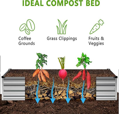 2PCS Galvanized Raised Garden Bed Kit,Vegetable Boxes-Rectangle Metal Flower Box,Large Planter Raised Beds Outdoor Garden for Planting,Fruit,Herb-Silver