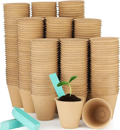 600 Pack 3.15 Inches Peat Pots Round Biodegrade Plant Starter Seed Nursery Pots with 120 Pcs Labels for Garden Germination (Classic Style)