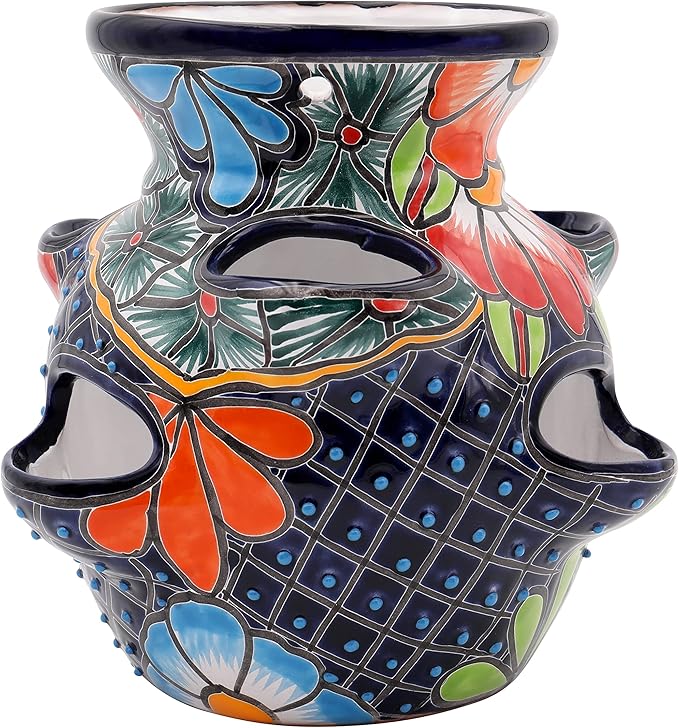Evergreen Garden Talavera Mexican Strawberry Pottery Ceramic 10 inch Plant Pots | Flower Pots for Indoor Plants | Succulent Planters (10 in. Royal Blue)