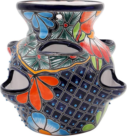Evergreen Garden Talavera Mexican Strawberry Pottery Ceramic 10 inch Plant Pots | Flower Pots for Indoor Plants | Succulent Planters (10 in. Royal Blue)