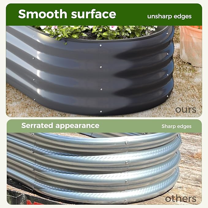Galvanized Raised Garden Bed, 2 Pcs 4x2x1ft Oval Metal Planter Box Outdoor for Planting Vegetables Fruits Flowers, Grey