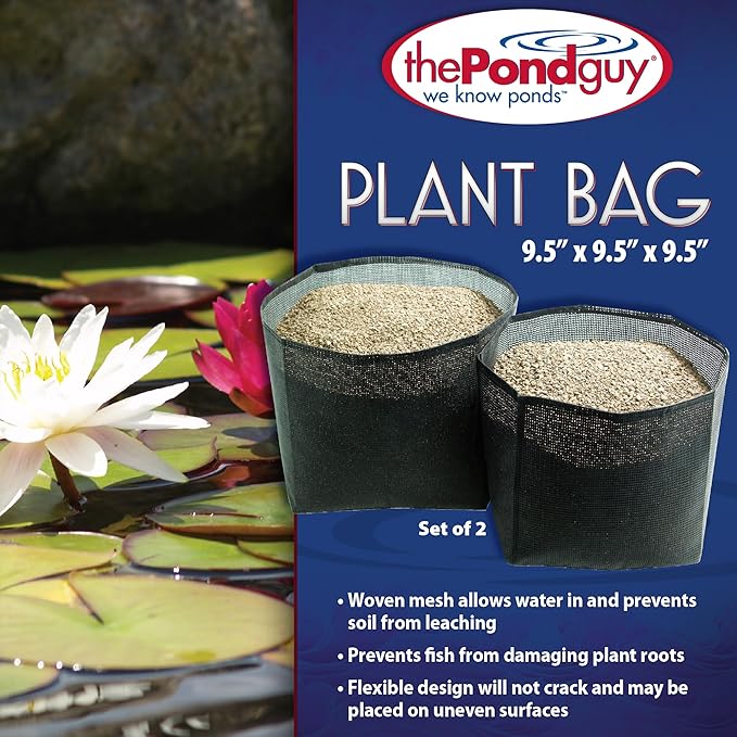 The Pond Guy Planting Bags for Backyard Water Gardens, Durable Mesh Planter Pot for Lily & Bog Plants, Grow Healthy Aquatic Plants, 9.5-Inch Square